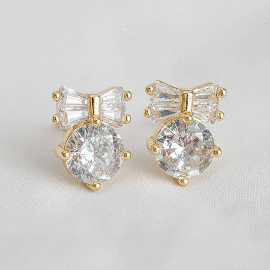 Cubic Zirconia Bowknot Stud Earrings