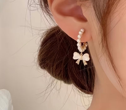 Elegant Bow Drop Pearl Earrings