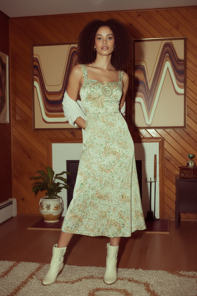 Promesa USA Ellie Sweetheart Floral Midi Dress with a fitted bodice, sweetheart neckline, and a flowy floral skirt.