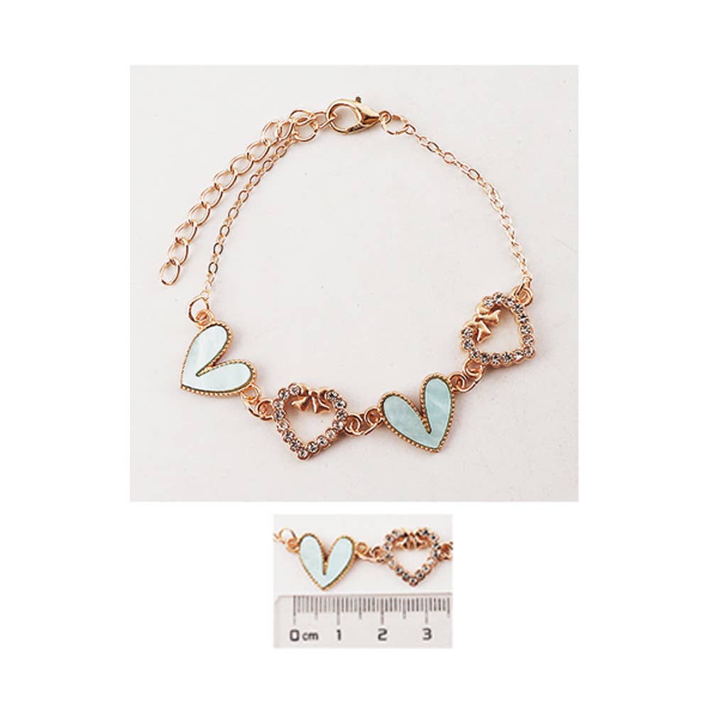 Enamel Stone Paved Heart Link Bracelets