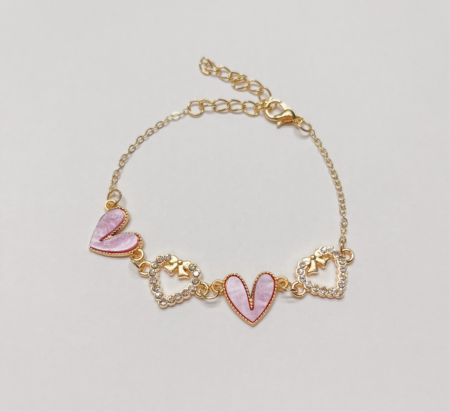 Enamel Stone Paved Heart Link Bracelets lavenderl