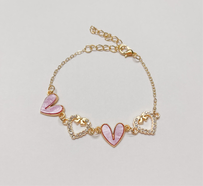 Enamel Stone Paved Heart Link Bracelets lavenderl