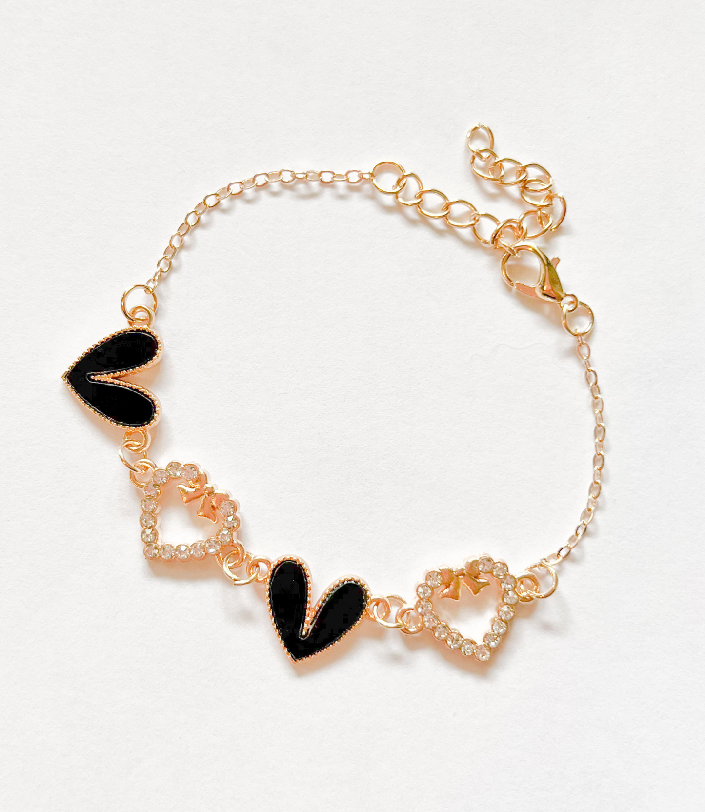 Enamel Stone Paved Heart Link Bracelets black