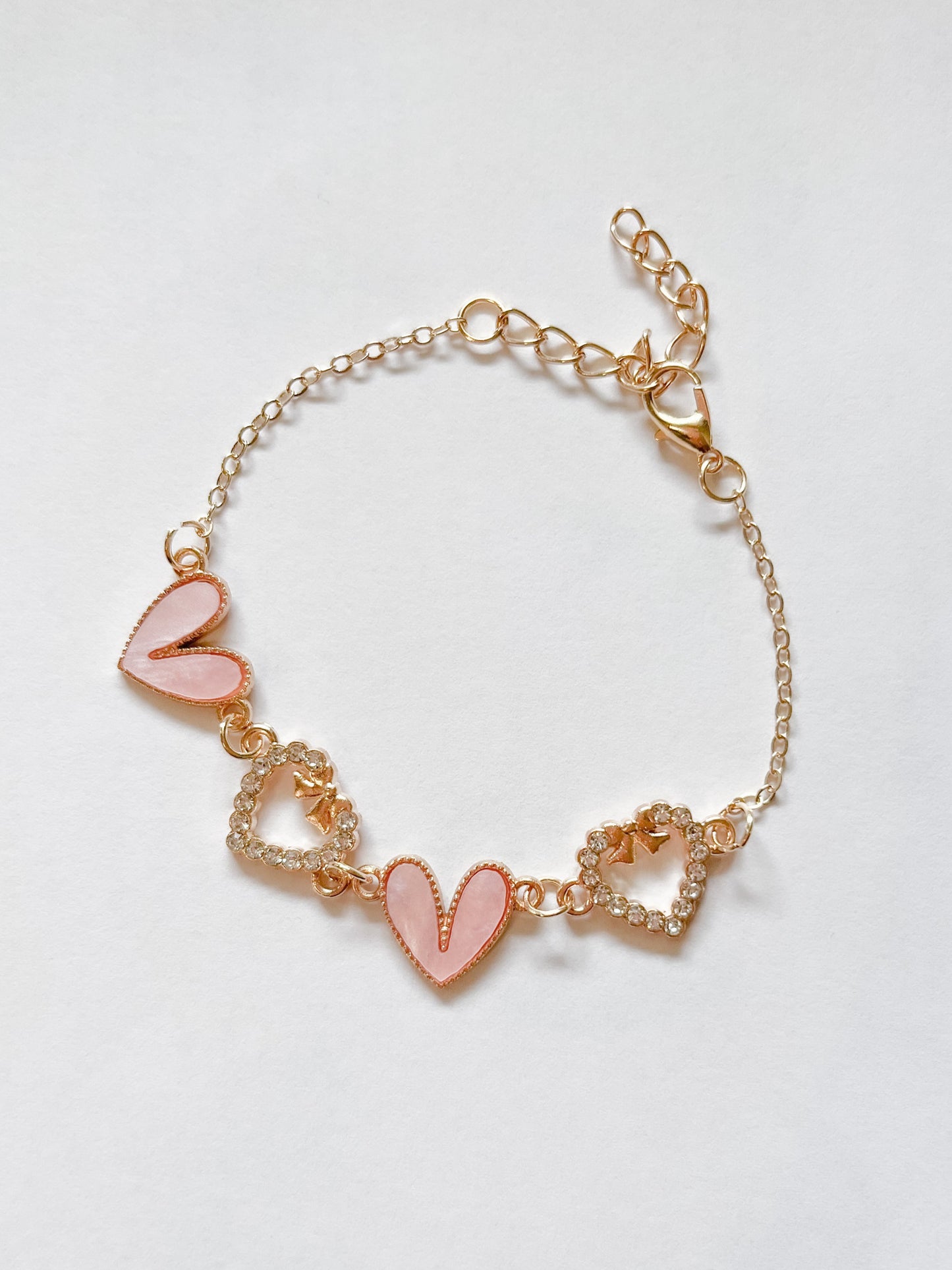 Enamel Stone Paved Heart Link Bracelets pink