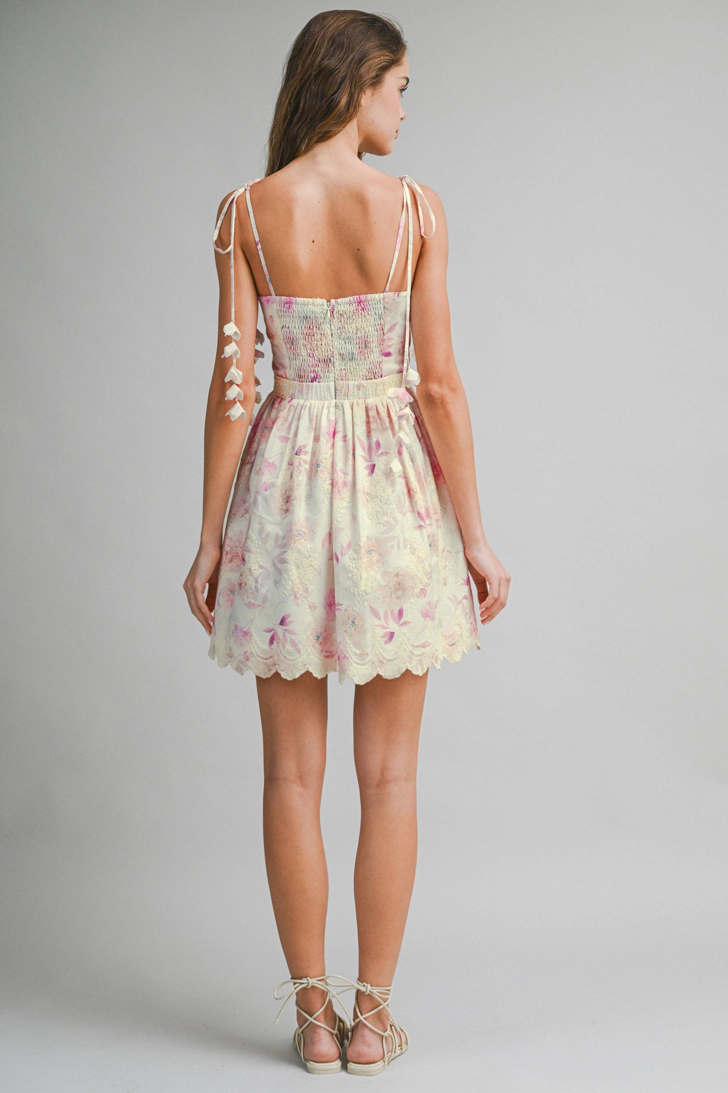 Eva Floral Embroidered Tie Strap Mini Dress