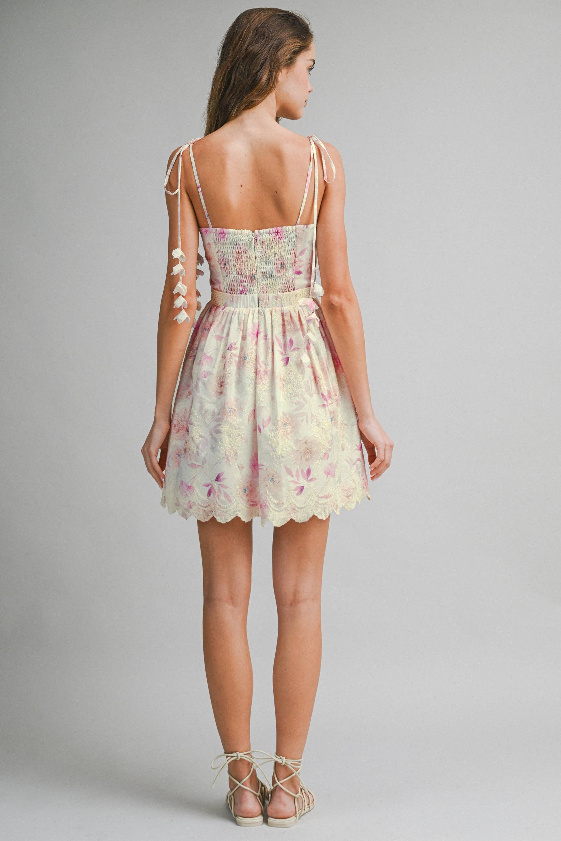 Eva Floral Embroidered Tie Strap Mini Dress