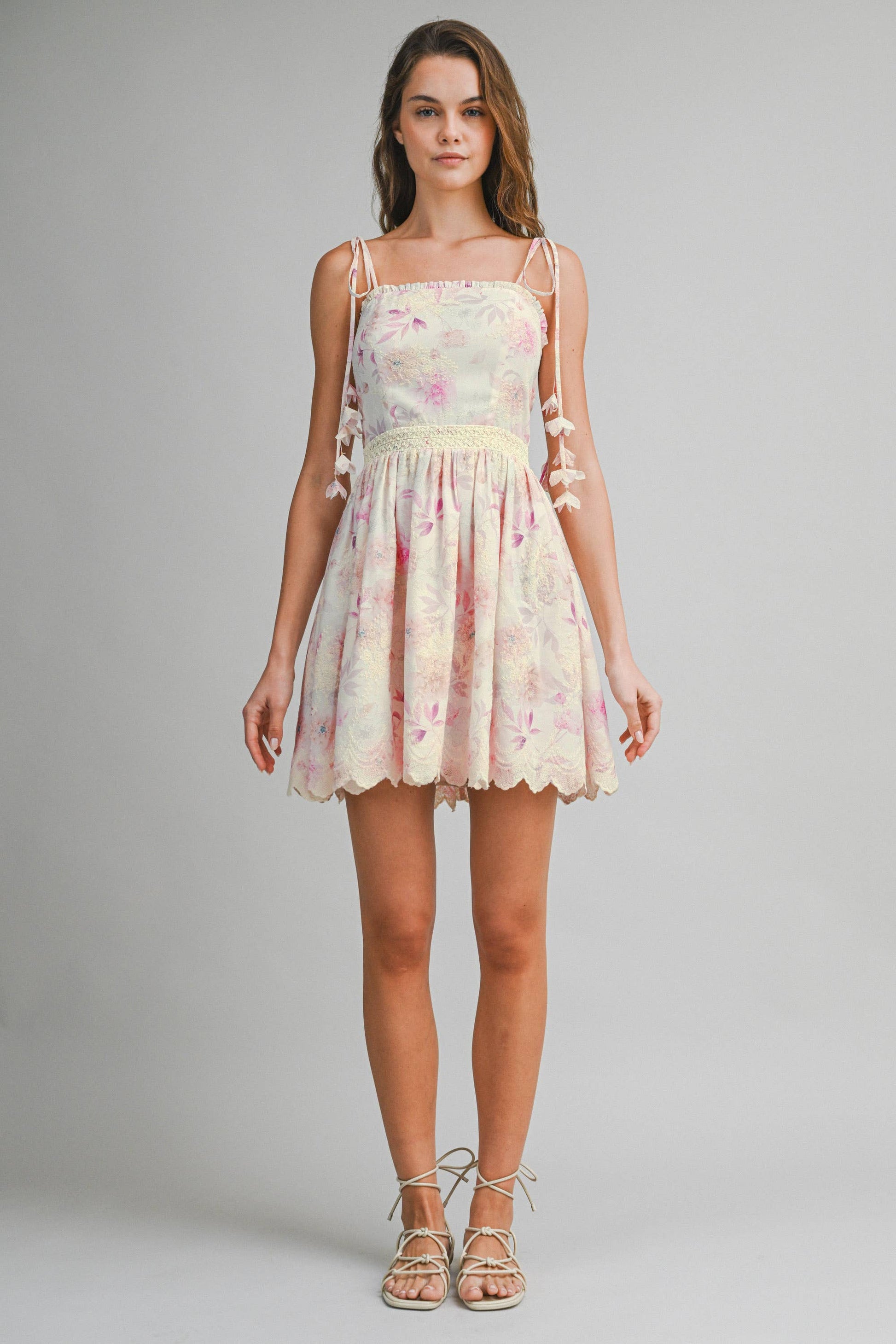 Eva Floral Embroidered Tie Strap Mini Dress