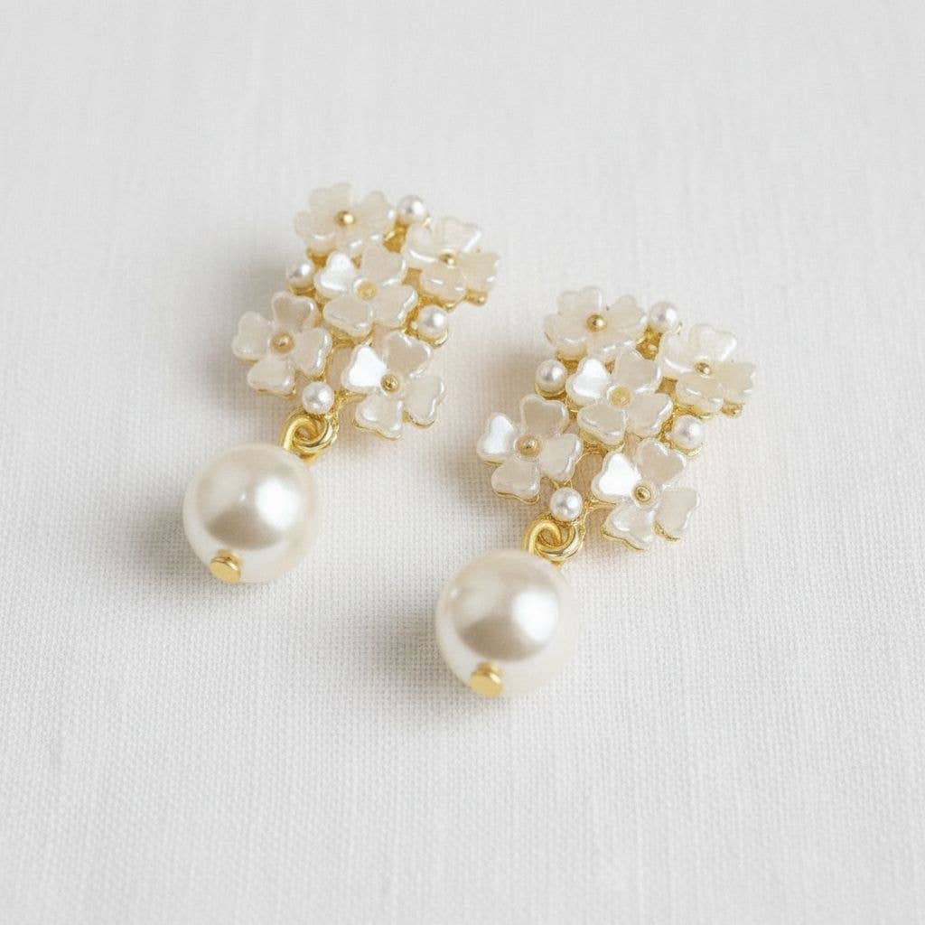 Floral Pearl Drop Earrings with Vintage Charm - Flower Pearl Earrings - essecoco