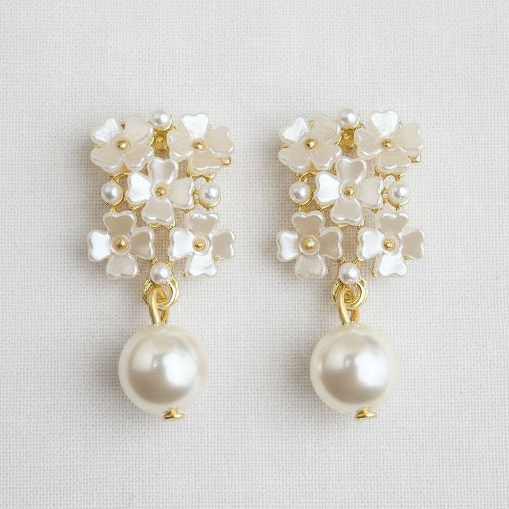 Floral Pearl Drop Earrings with Vintage Charm - Flower Pearl Earrings - essecoco