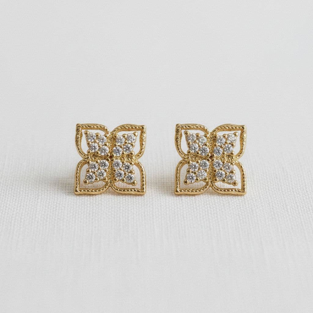 Flower Zircon Stud Earrings