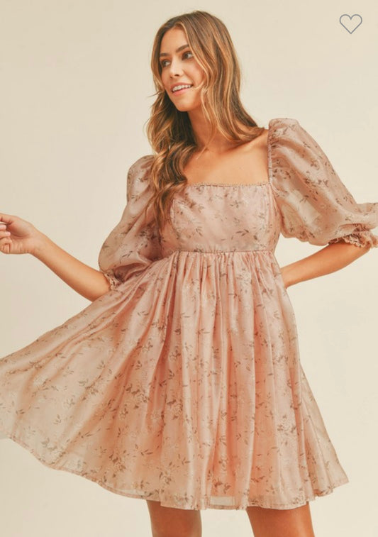 Asha Dusty Rose Floral Print Babydoll Dress