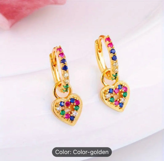 Cute Colorful Drop Earrings 18k Gold Plated Heart Earrings