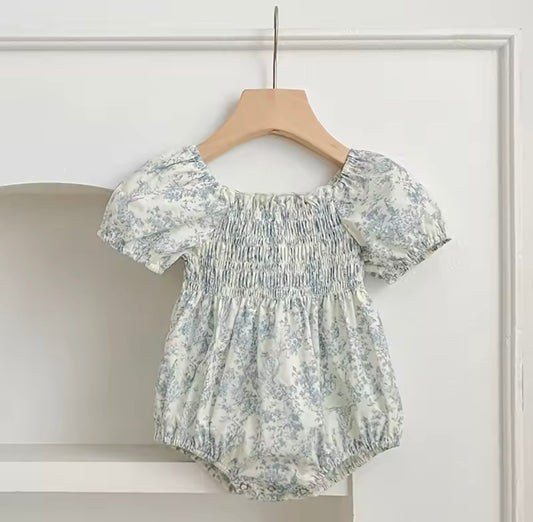 Baby Girl Blue Sweet Smocked Romper 12M