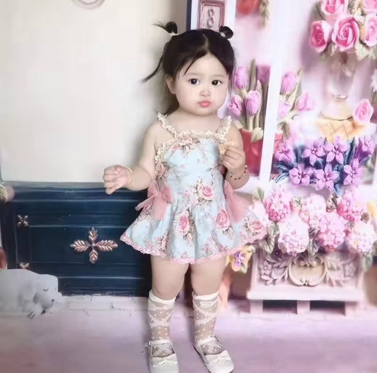 Summer Baby Blue Floral Romper 9 mo - Jumpsuits & Rompers - essecoco