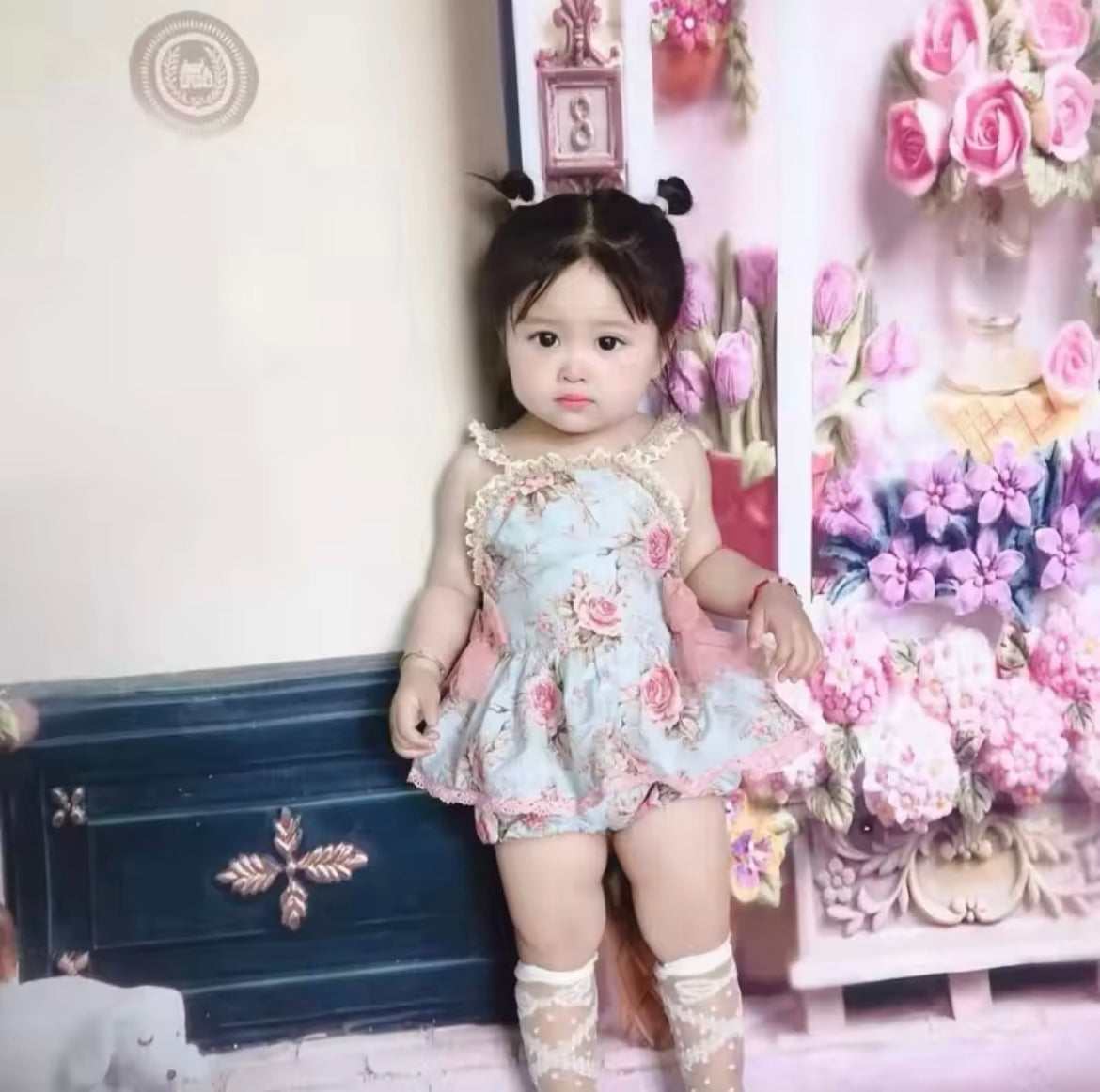 Summer Baby Blue Floral Romper 9 mo - Jumpsuits & Rompers - essecoco