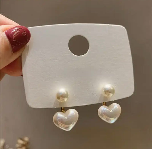 Heart Pearl Design Dangle Earrings