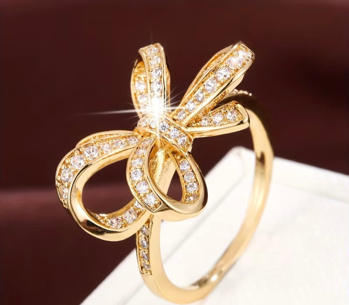 Golden Crystal Bowknot Ring