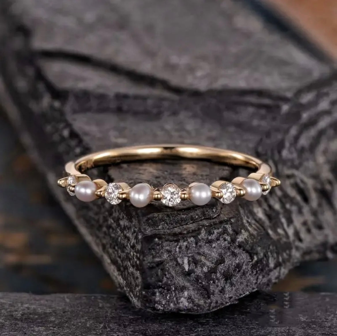 Dainty Pearl Golden Ring - Pearl Rings - essecoco