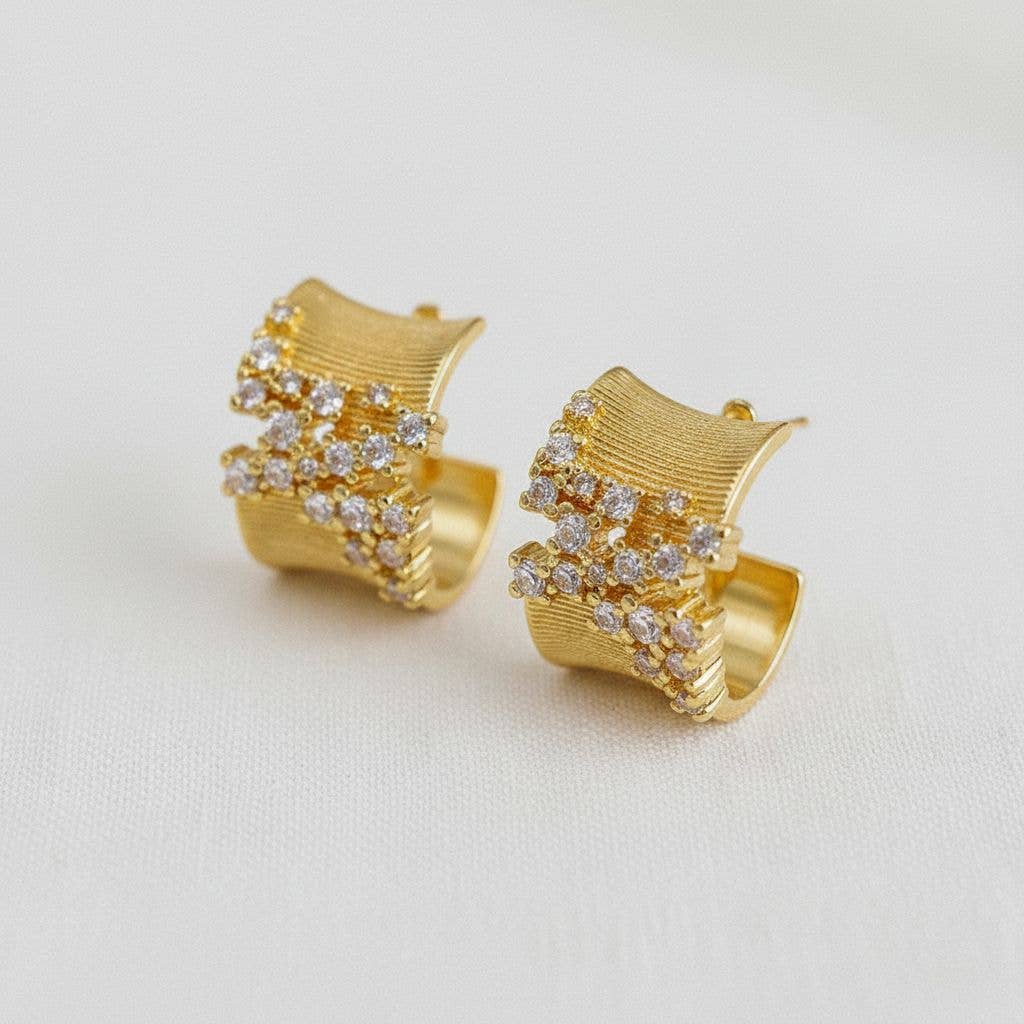 Irregular Cubic Zirconia C-Hoop Earrings -  - essecoco