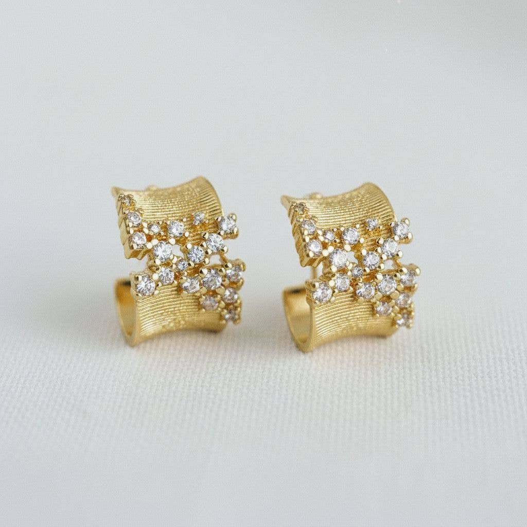 Irregular Cubic Zirconia C-Hoop Earrings -  - essecoco