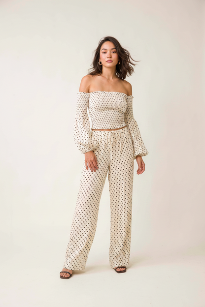 Kimmi Off Shoulder Polka Dot Top