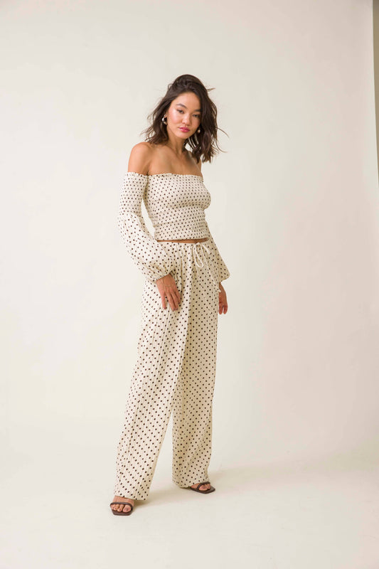 Kimmi Off Shoulder Polka Dot Top