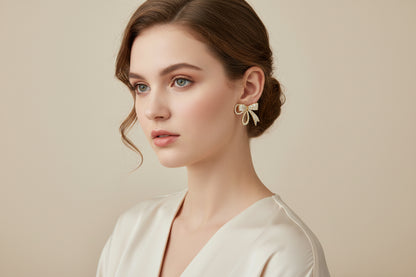 Vintage Inspired Pearl and Cubic Zirconia Bowknot Earrings -  - essecoco