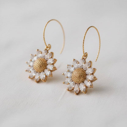 Zircon Sunflower Stud Earrings -  - essecoco