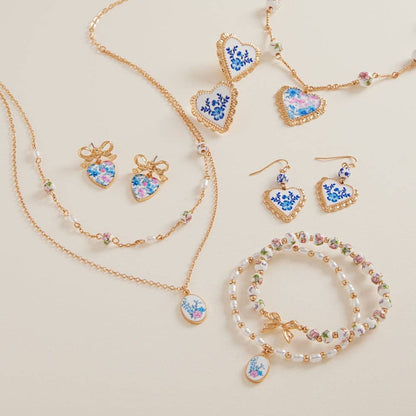 Heart Enamel Charm W Ceramic Beads Short Necklace