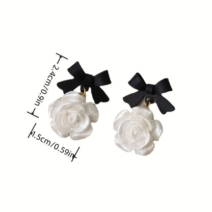 Cute Elegant Camellia Black Bow Stud Earrings - Pearl Earrings - essecoco