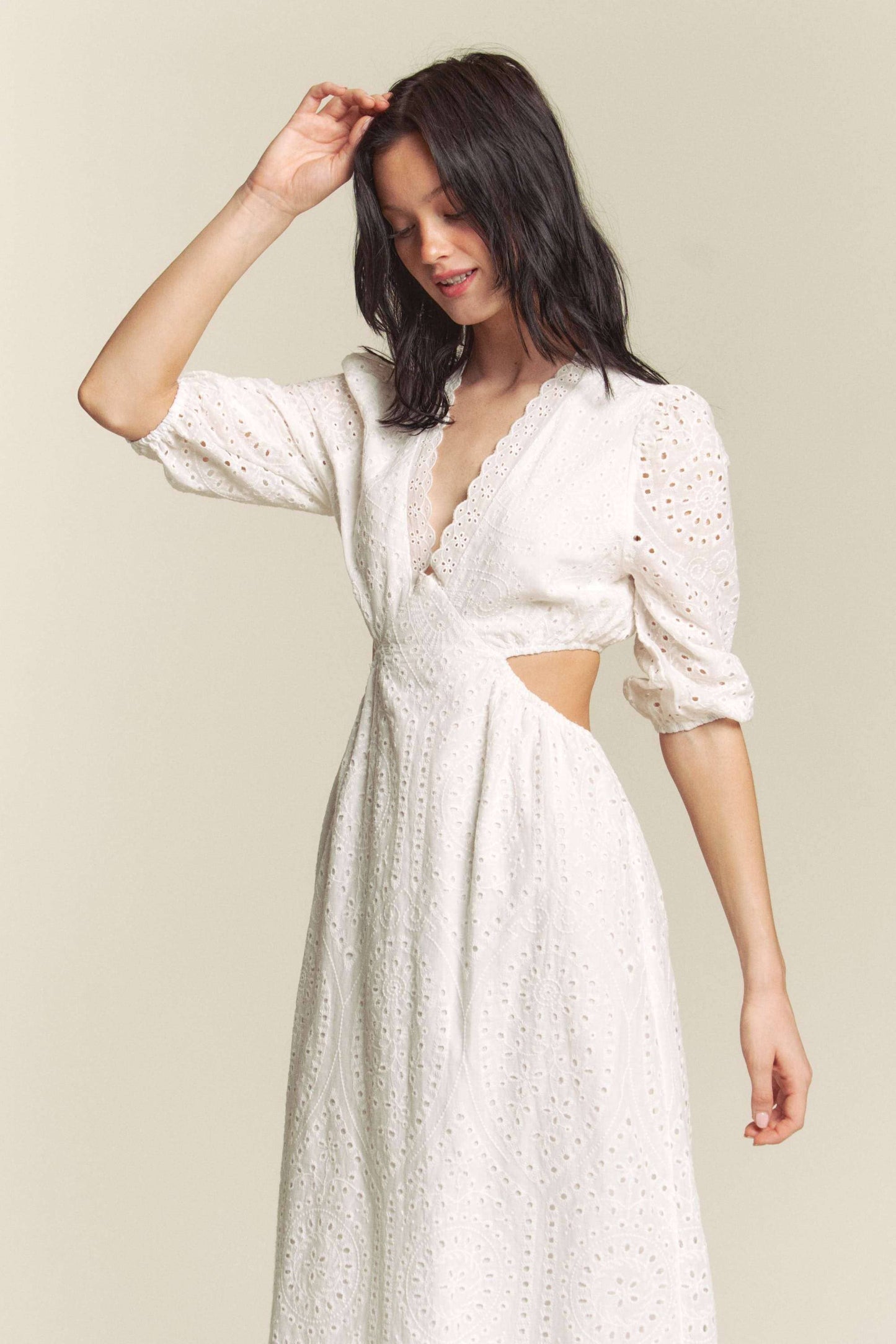 Aria Kiwi Eyelet Embroidered Cut Out Maxi Dress