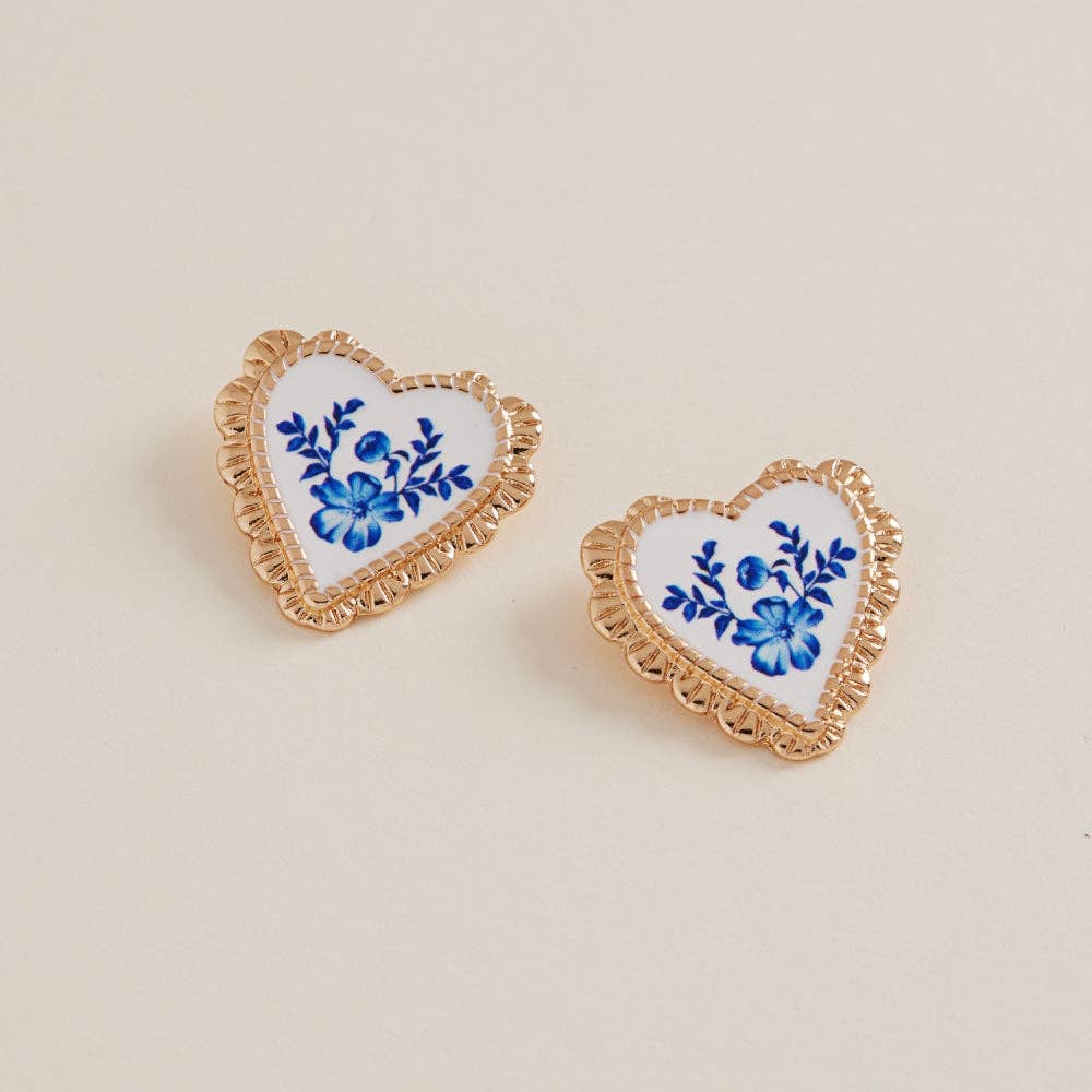 Heart Enamel Flower Post Earrings