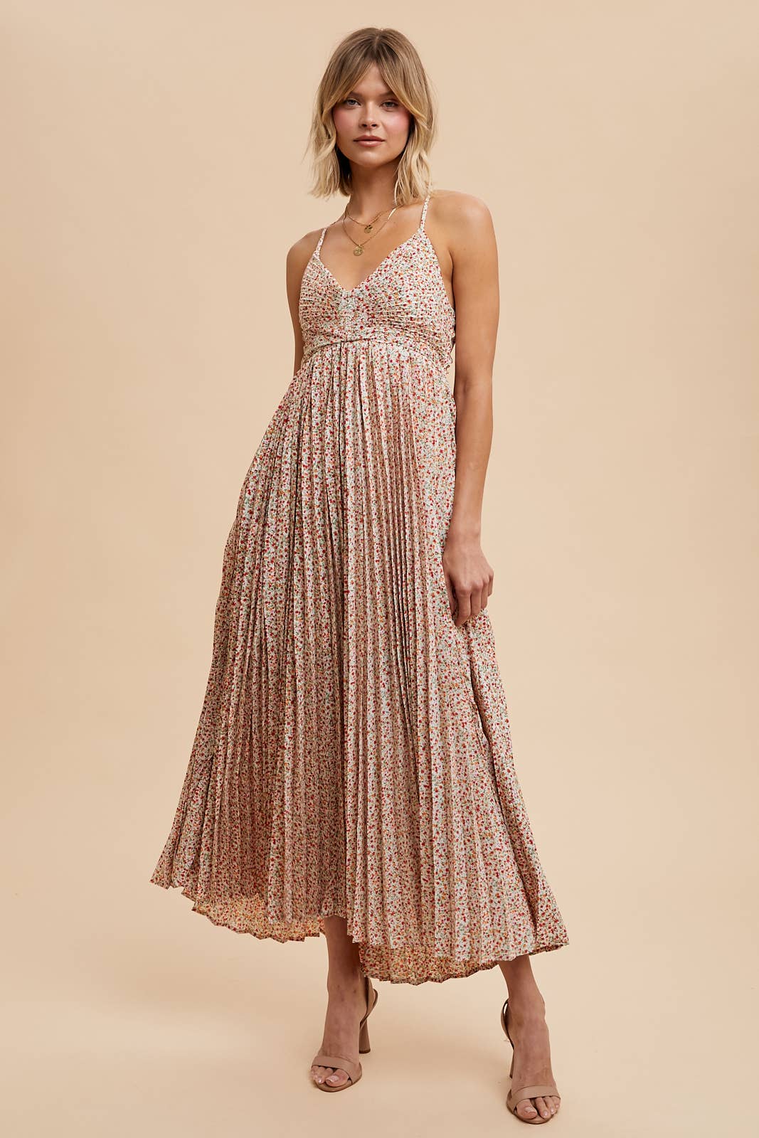 Calani Pleated Floral Maxi Dress - Maxi Dresses - essecoco