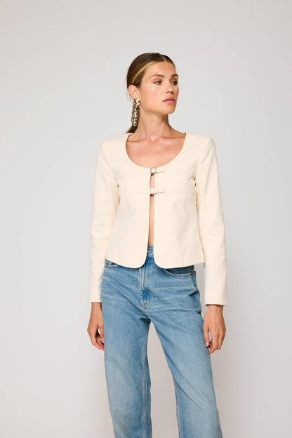 Line & Dot Devin Jacket with hood, featuring a sleek design and zipper pockets, perfect for casual outdoor wear.
