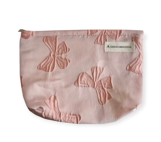 Vintage Bow-Adorned Jacquard Cosmetic Bag -  - essecoco