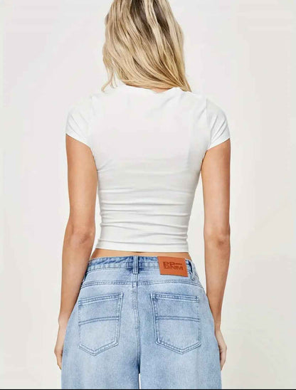 Chic Bow Print Crop Top T-Shirt