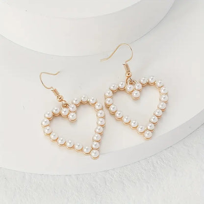 Heart Pearl Design Dangle Earrings - Pearl Earrings - essecoco