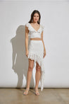 Ava White Eyelet Side Ruffle Skirt - Asymmetrical Skirt - essecoco