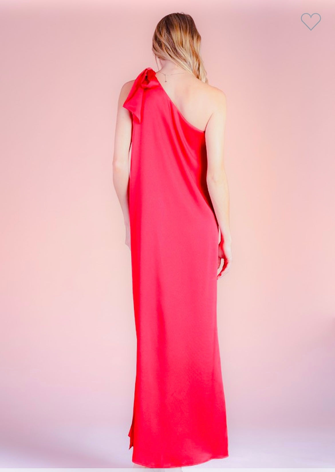 red satin one shoulder maxi dress