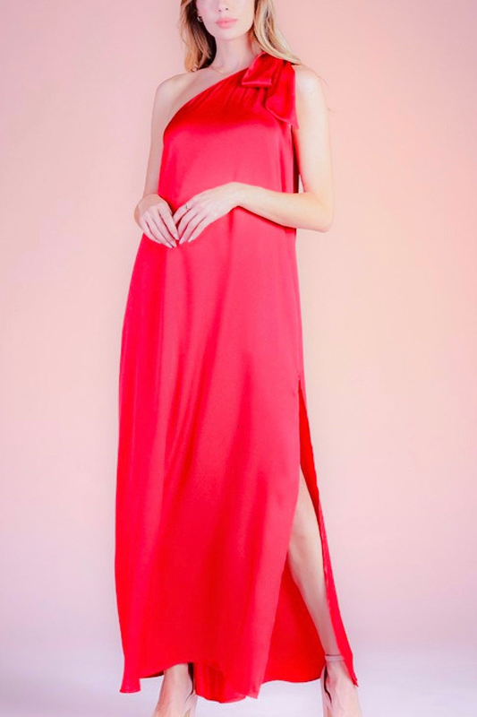 Adele Red Satin Tie One Shoulder Maxi Dress - Maxi Dresses - essecoco