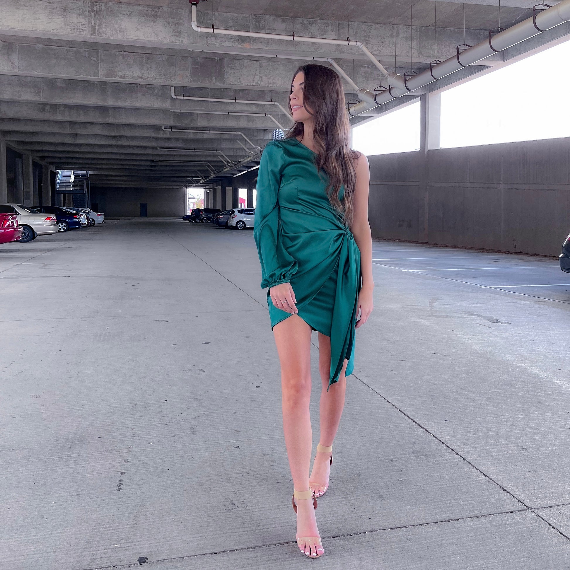 One Shoulder Satin Wrap Mini Dress - Wrap Dress - essecoco