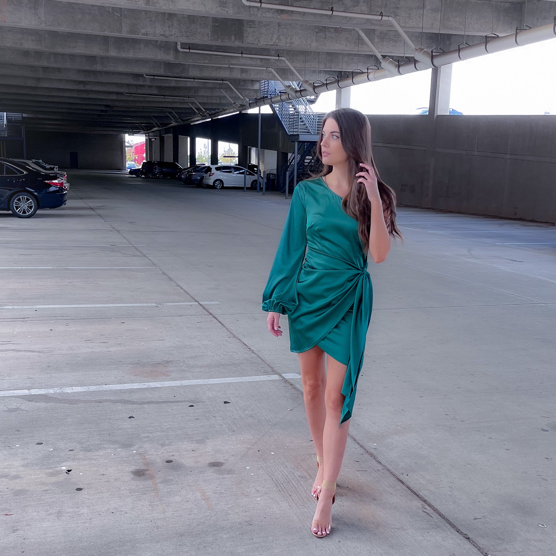 One Shoulder Satin Wrap Mini Dress - Wrap Dress - essecoco