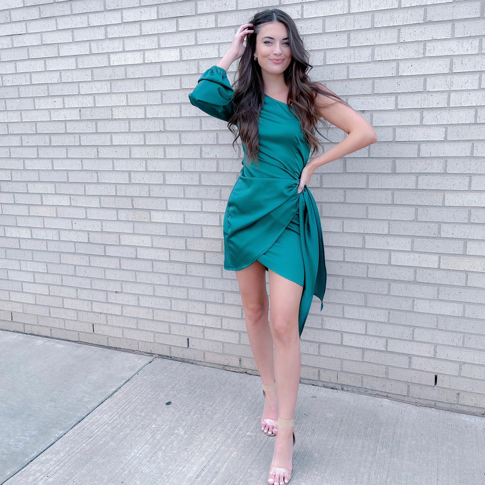 One Shoulder Satin Wrap Mini Dress - Wrap Dress - essecoco