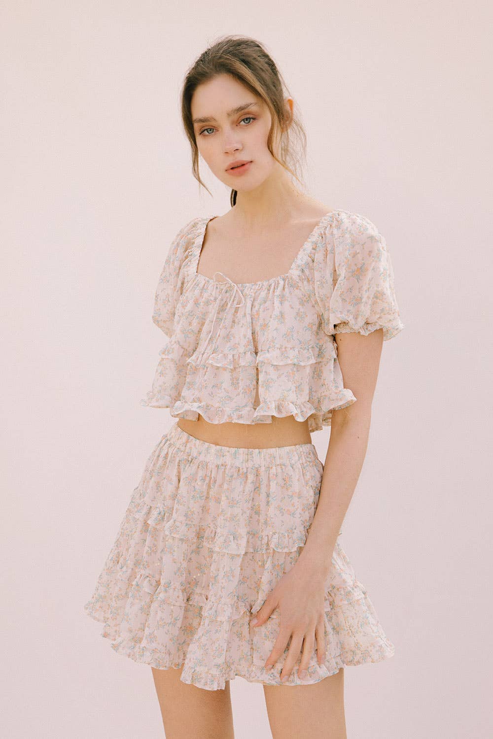 Tiny Flower Clusters and Sequined Mini Skirt - Mini Skirts - essecoco