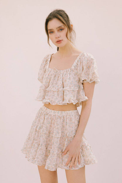 Tiny Flower Clusters and Sequined Mini Skirt - Mini Skirts - essecoco