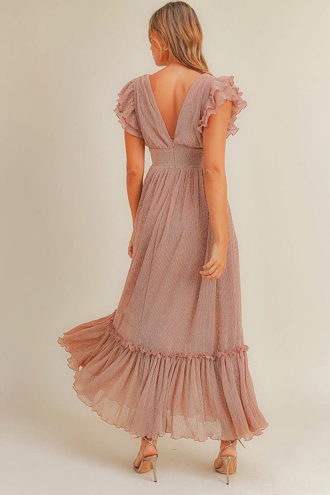 Metallic Chiffon Maxi Dress - Maxi Dresses - essecoco