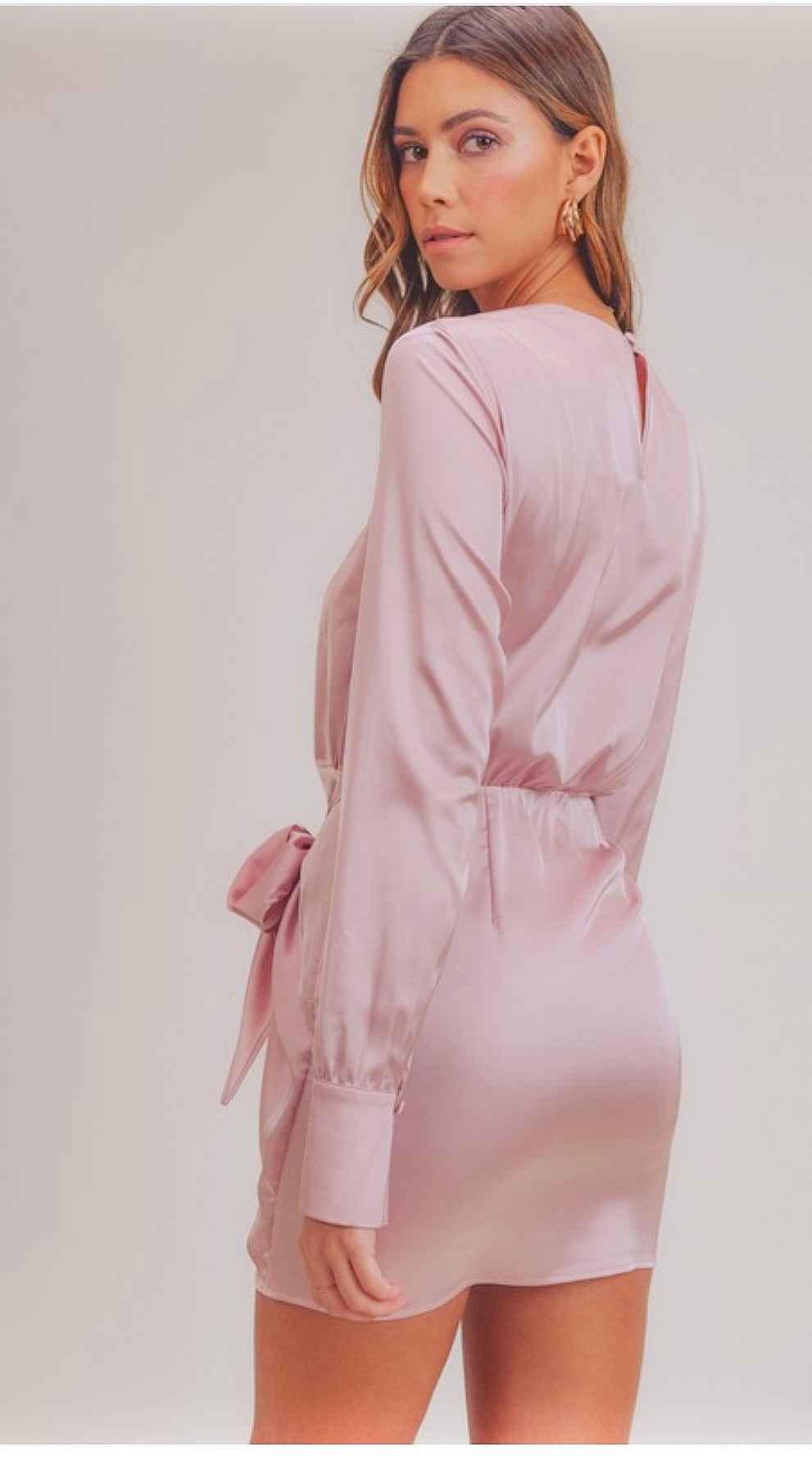 Soft Pink Satin Tie Dress - Elegant & Stylish Women's Fashion