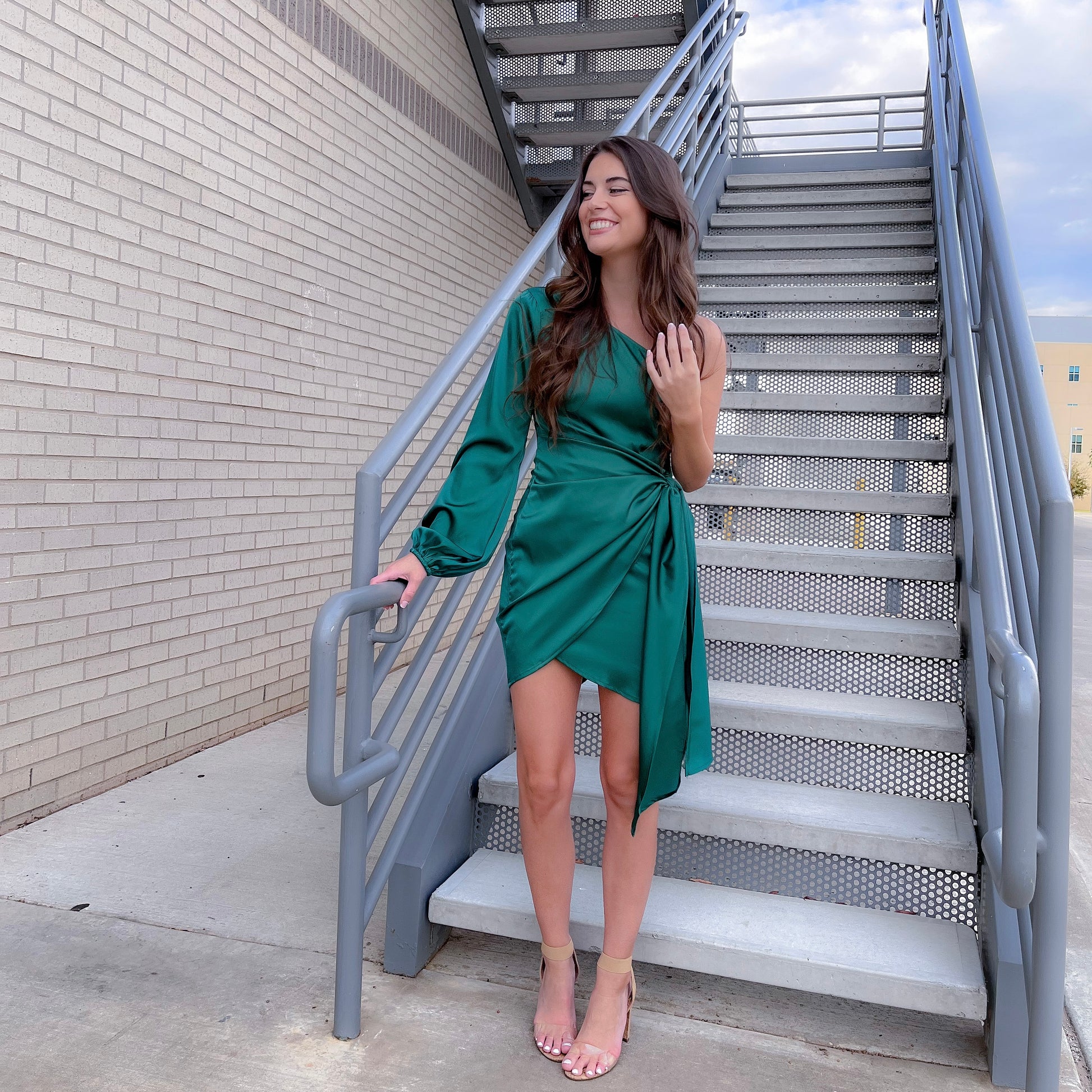One Shoulder Satin Wrap Mini Dress - Wrap Dress - essecoco