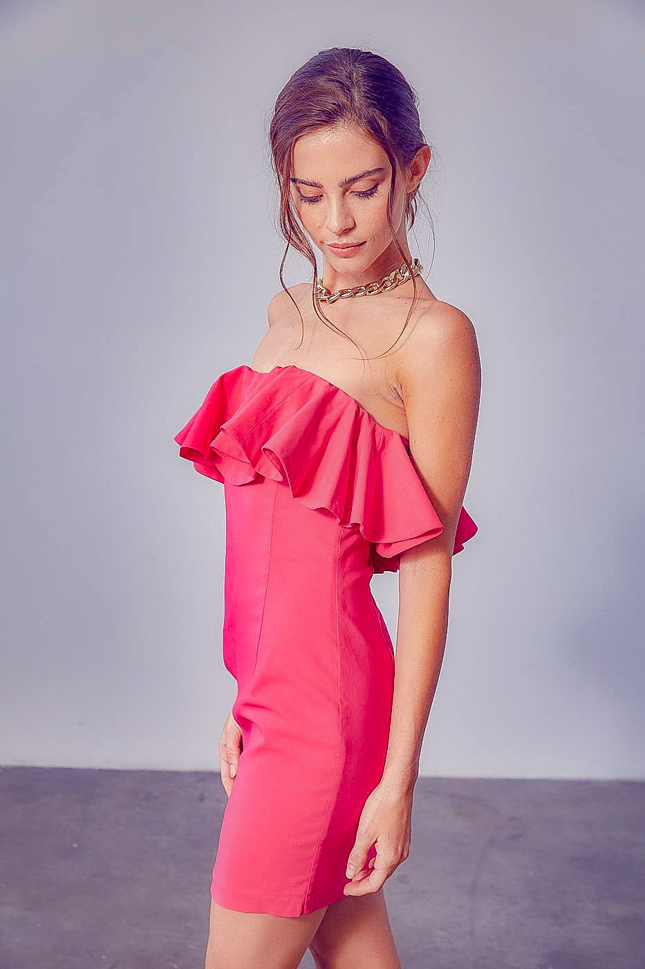 Bailey Hot Pink Ruffle Mini Dress - Dresses - essecoco