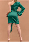 One Shoulder Satin Wrap Mini Dress - Wrap Dress - essecoco